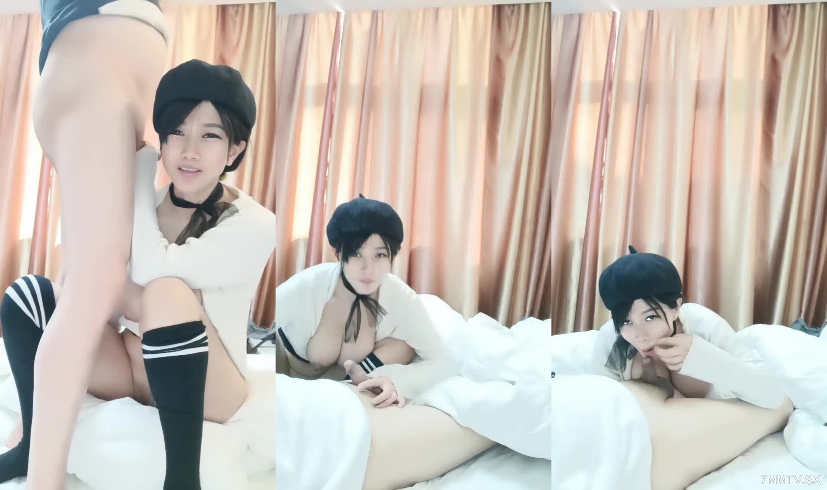 带个八角帽子的美少妇和老公过年直播做爱，各种姿势勾引老公进洞女上位啪啪